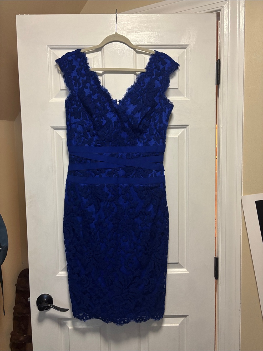 Tadashi Shoji Royal Blue Lace V-Neck Midi Dress
